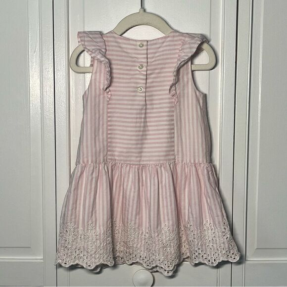 GAP Kids Little Girl Sleeveless Flutter Accent Ticking Stripe Eyelet Trim Dress - Picture 3 of 9